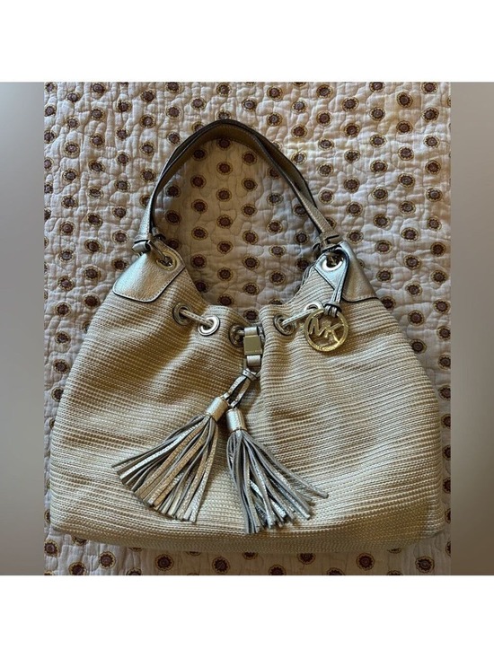 Michael Kors Handbags - Michael Kors Tan and Gold Shoulder Bag with Tassel Detail